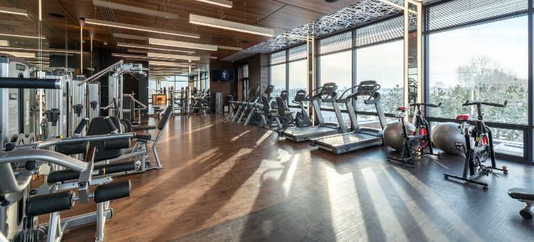 A gym with cardio equipment