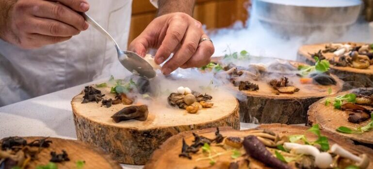 A chef preparing vegetable dish