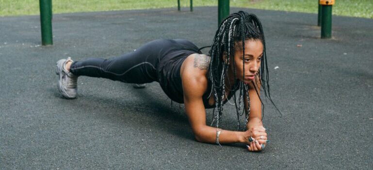 A woman doing planks