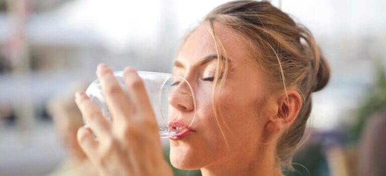 A woman drinking water