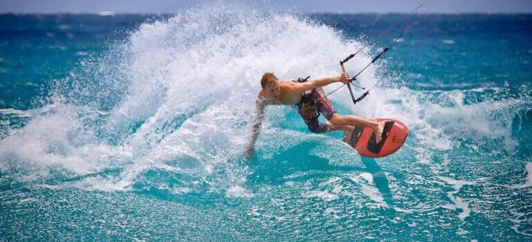 A man kitesurfing 